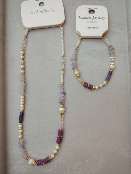 Trendy titanium steel jewelry, natural stone necklace, pearl decoration, fashionable and versatile jewelry, simple and trendy style for women Trendy titanium steel jewelry, natural stone necklace, pearl decoration, fashionable and versatile jewelry, simple and trendy style for women